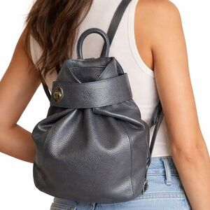 Fioretta Black Leather Top Handle Backpack Adjustable Straps
